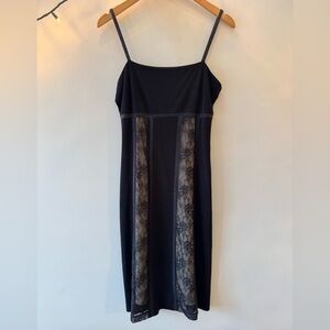 Laundry by Shelli Segal Black spaghetti strap Dress Lace Panels 90’s vintage